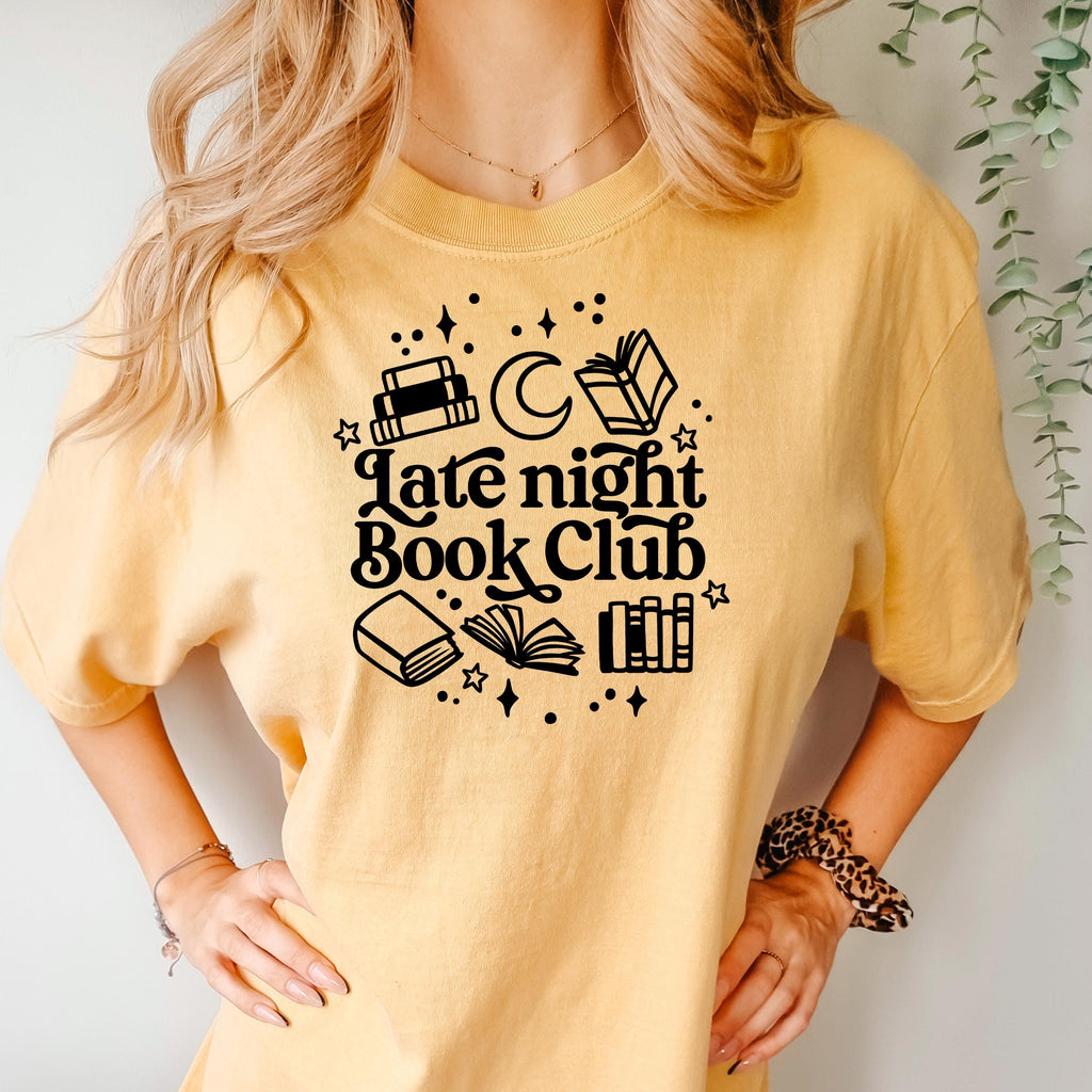 Late Night Book Club Tee – Cozy Reading Graphic Shirt | Vintage Bookish Apparel