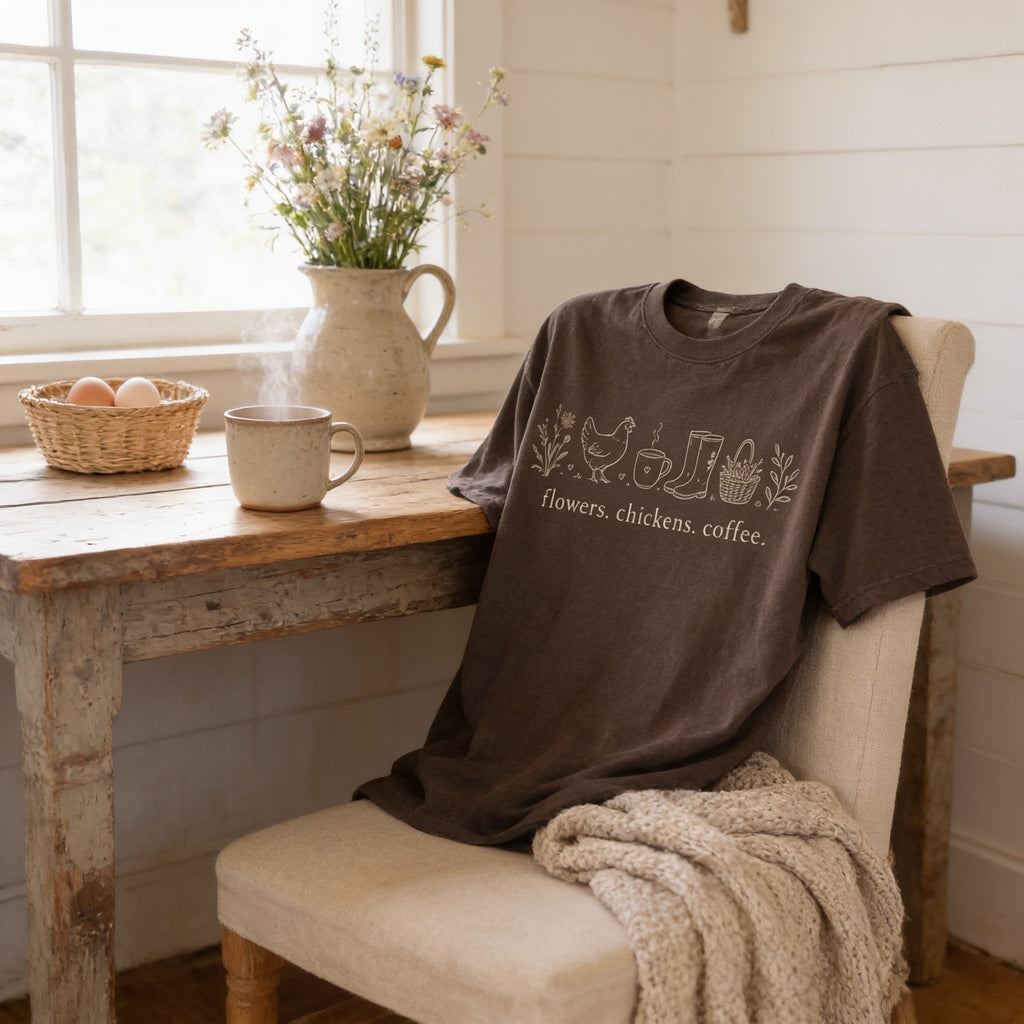 Chicken Mom Shirt - Comfort Colors Tee | Country Living Shirt With Cozy Coffee Vibe