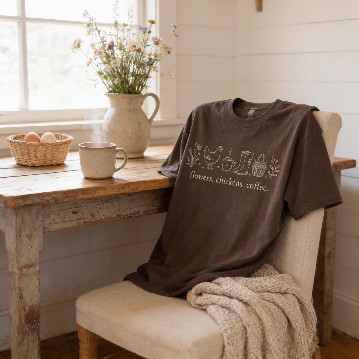 Chicken Mom Shirt - Comfort Colors Tee | Country Living Shirt With Cozy Coffee Vibe