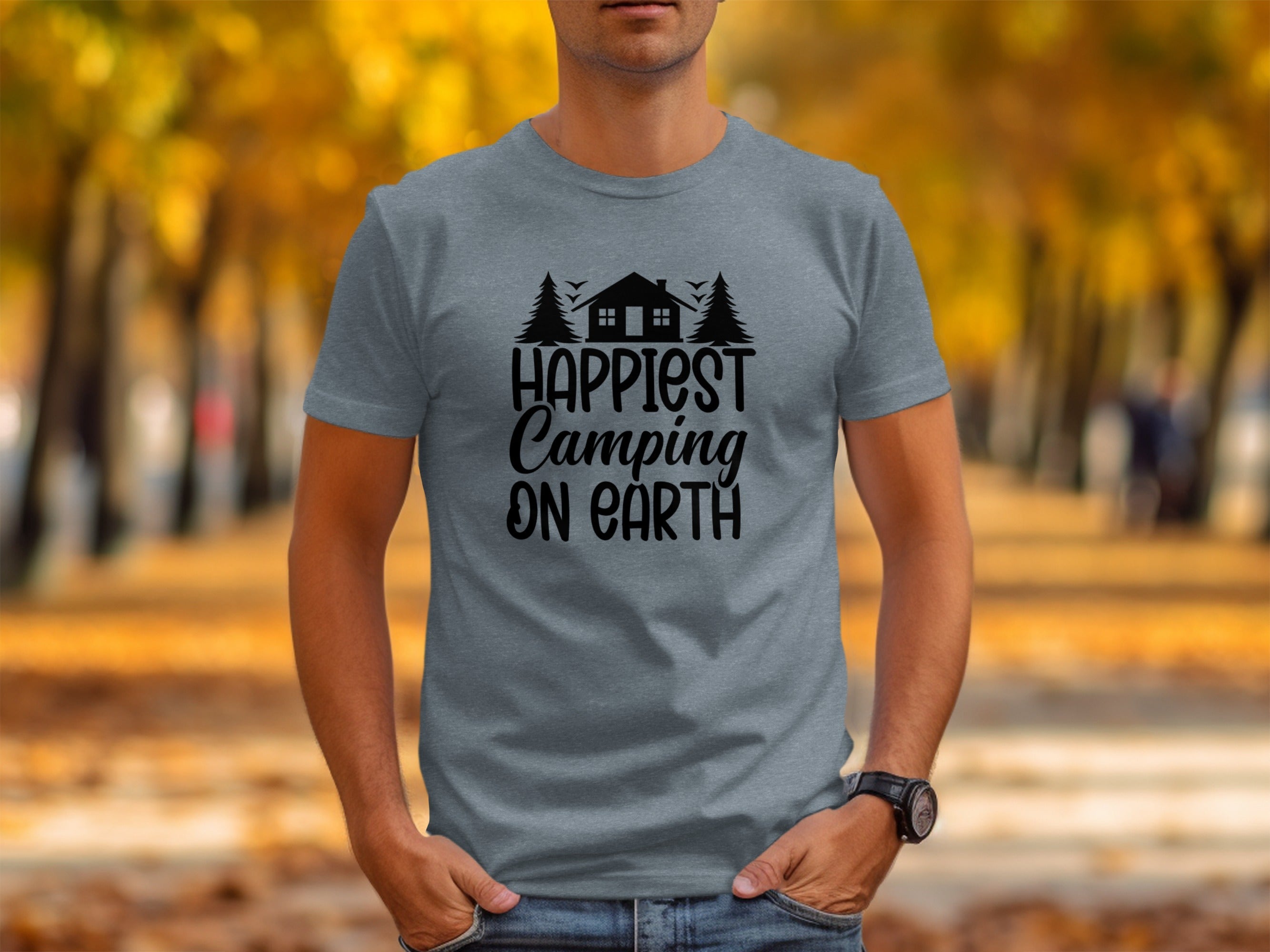Happiest Camping on Earth Outdoorsy Cabin Life T-Shirt