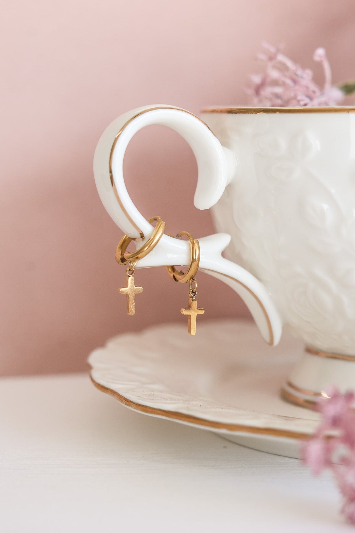 Dainty Cross Hoop - Quarter Circle AK Boutique