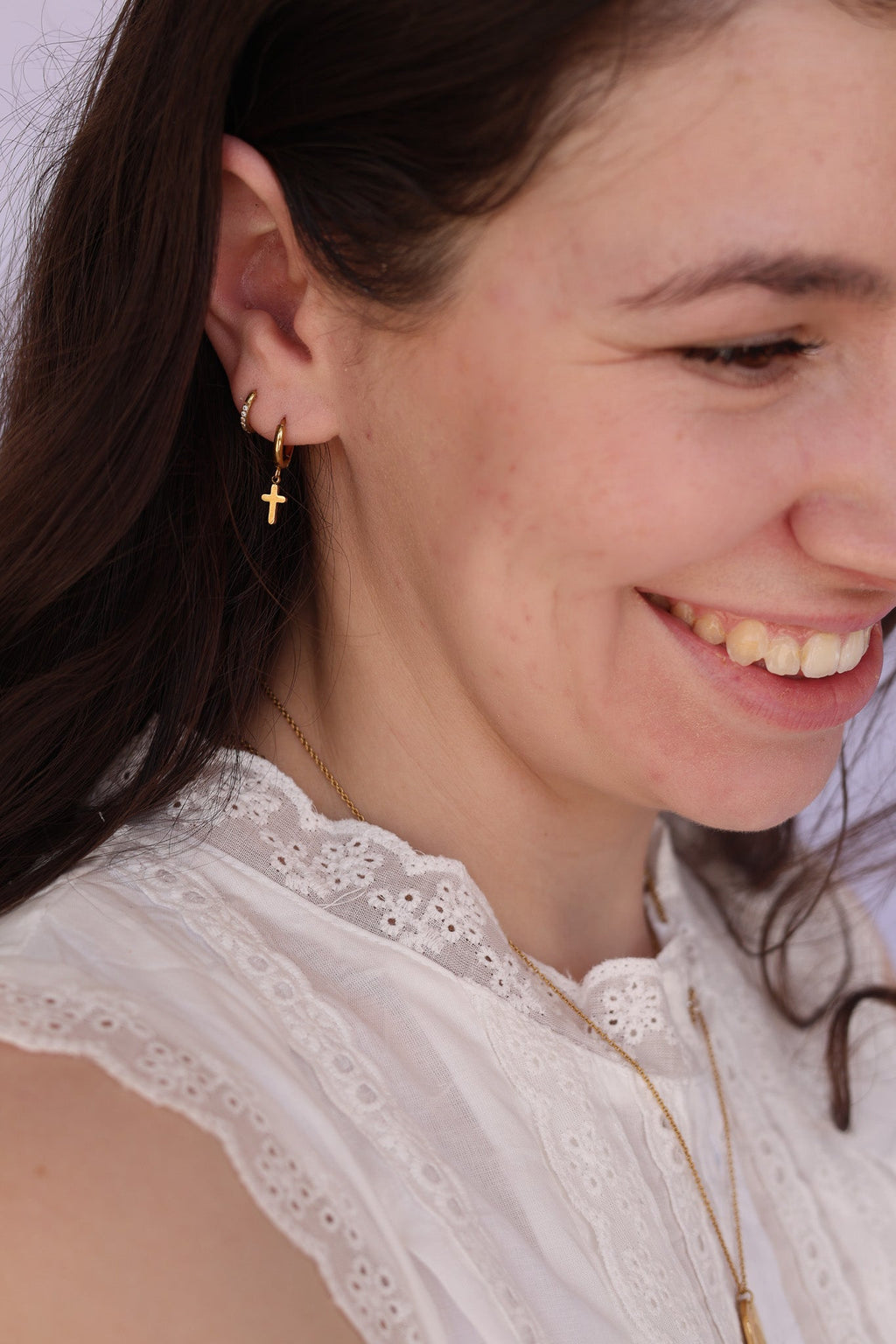 Dainty Cross Hoop - Quarter Circle AK Boutique