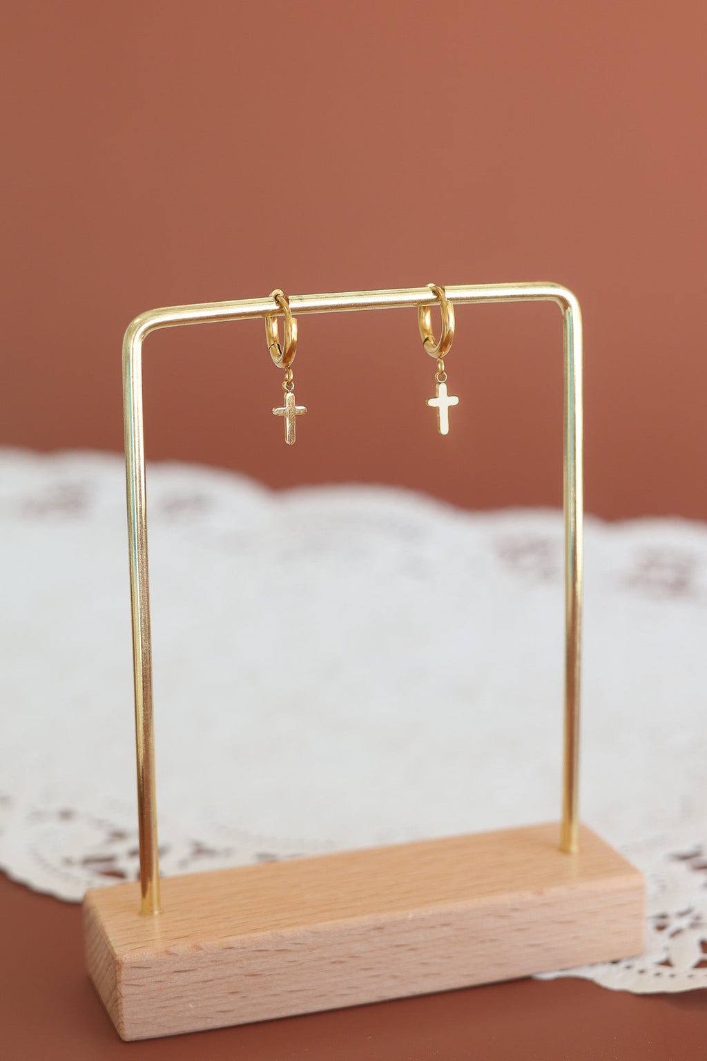 Dainty Cross Hoop - Quarter Circle AK Boutique