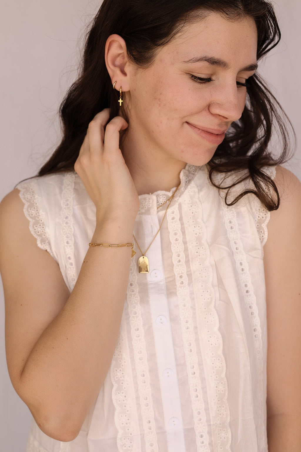 Dainty Cross Hoop - Quarter Circle AK Boutique