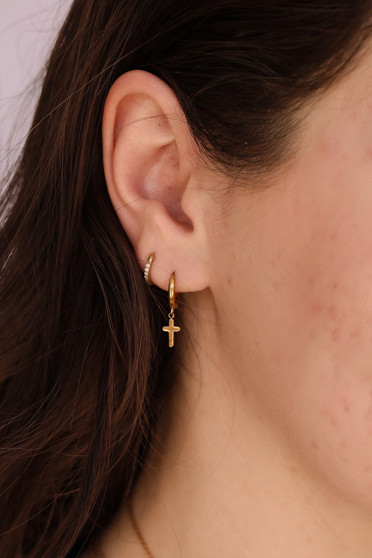 Dainty Cross Hoop - Quarter Circle AK Boutique