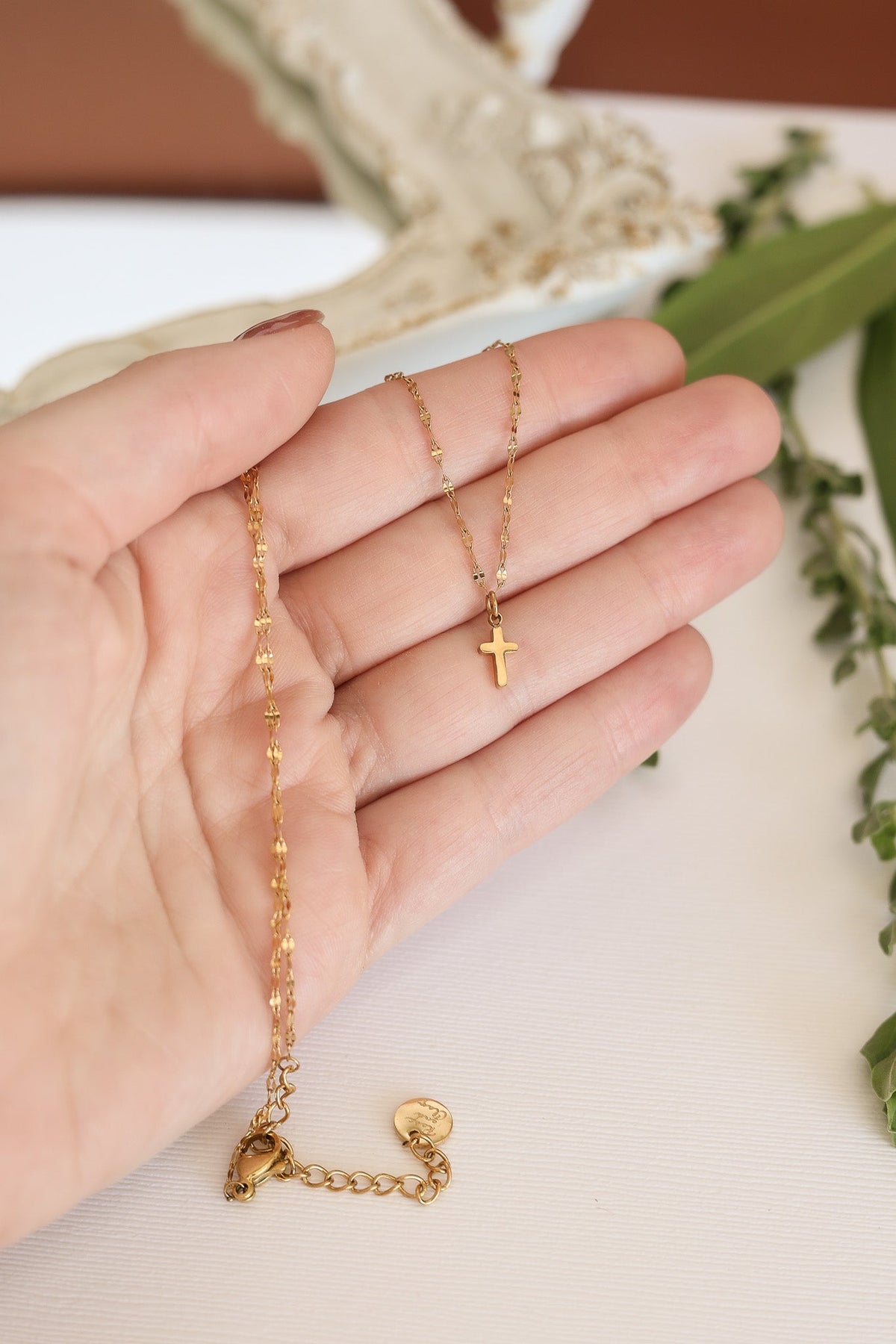 Dainty Cross Necklace - Quarter Circle AK Boutique