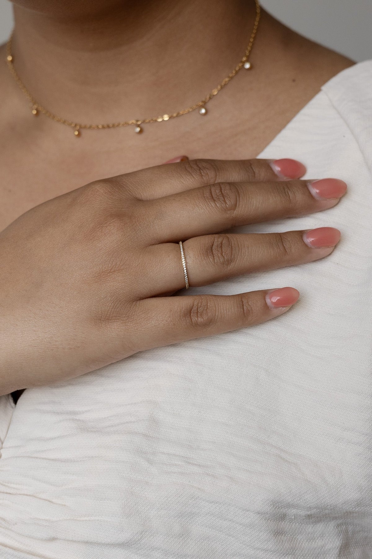 Dainty Crystal Stacker Ring - Quarter Circle AK Boutique
