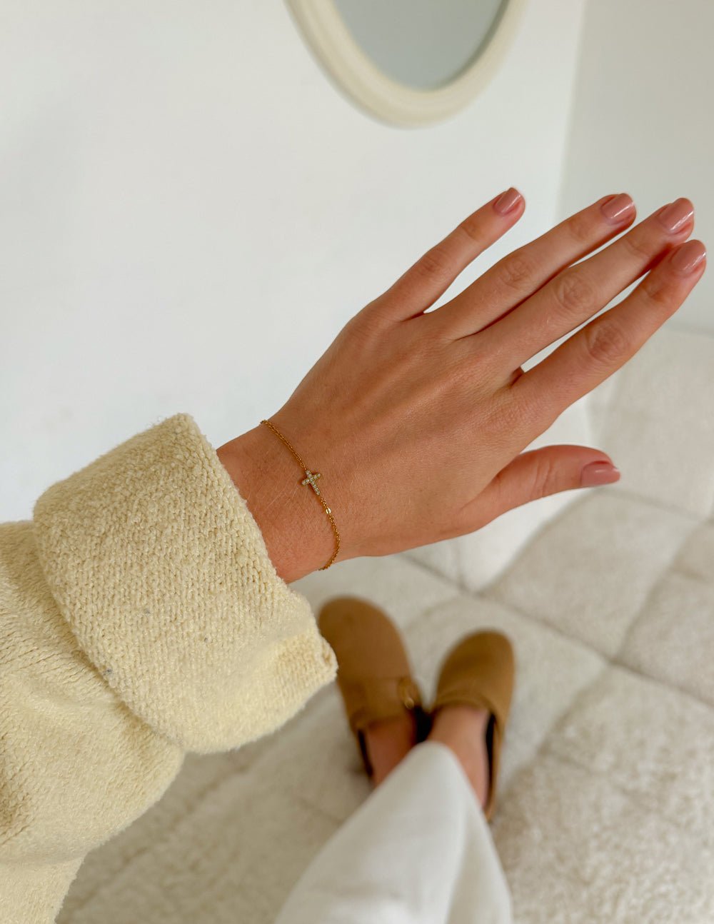 Dainty Gem Cross Link Bracelet - Quarter Circle AK Boutique