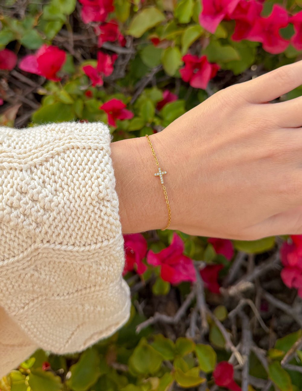 Dainty Gem Cross Link Bracelet - Quarter Circle AK Boutique