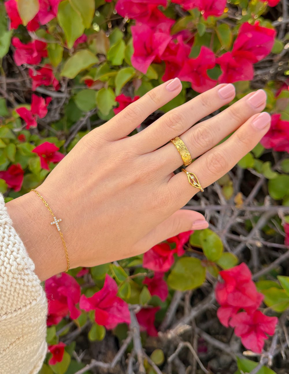 Dainty Gem Cross Link Bracelet - Quarter Circle AK Boutique