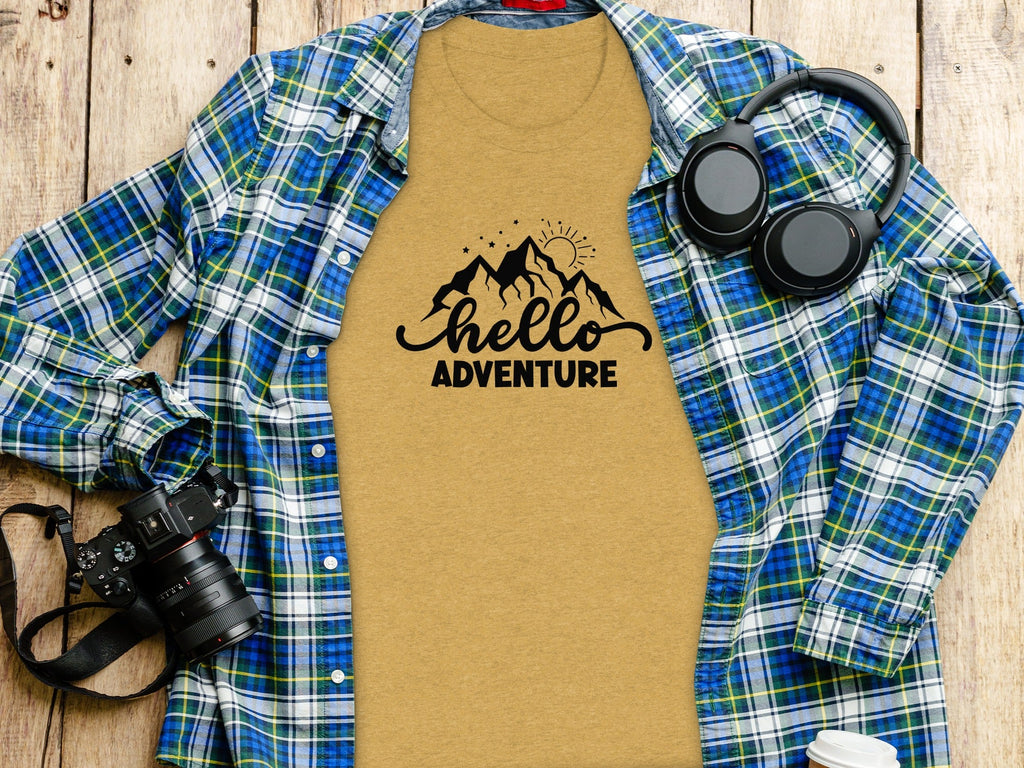 Hello Adventure Mountain Graphic Outdoorsy Scene T-Shirt