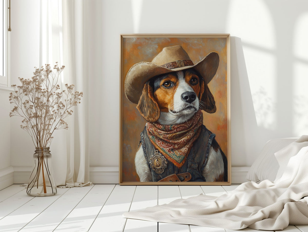 Deputy Beagle in Bandana and Hat - Quarter Circle AK Boutique