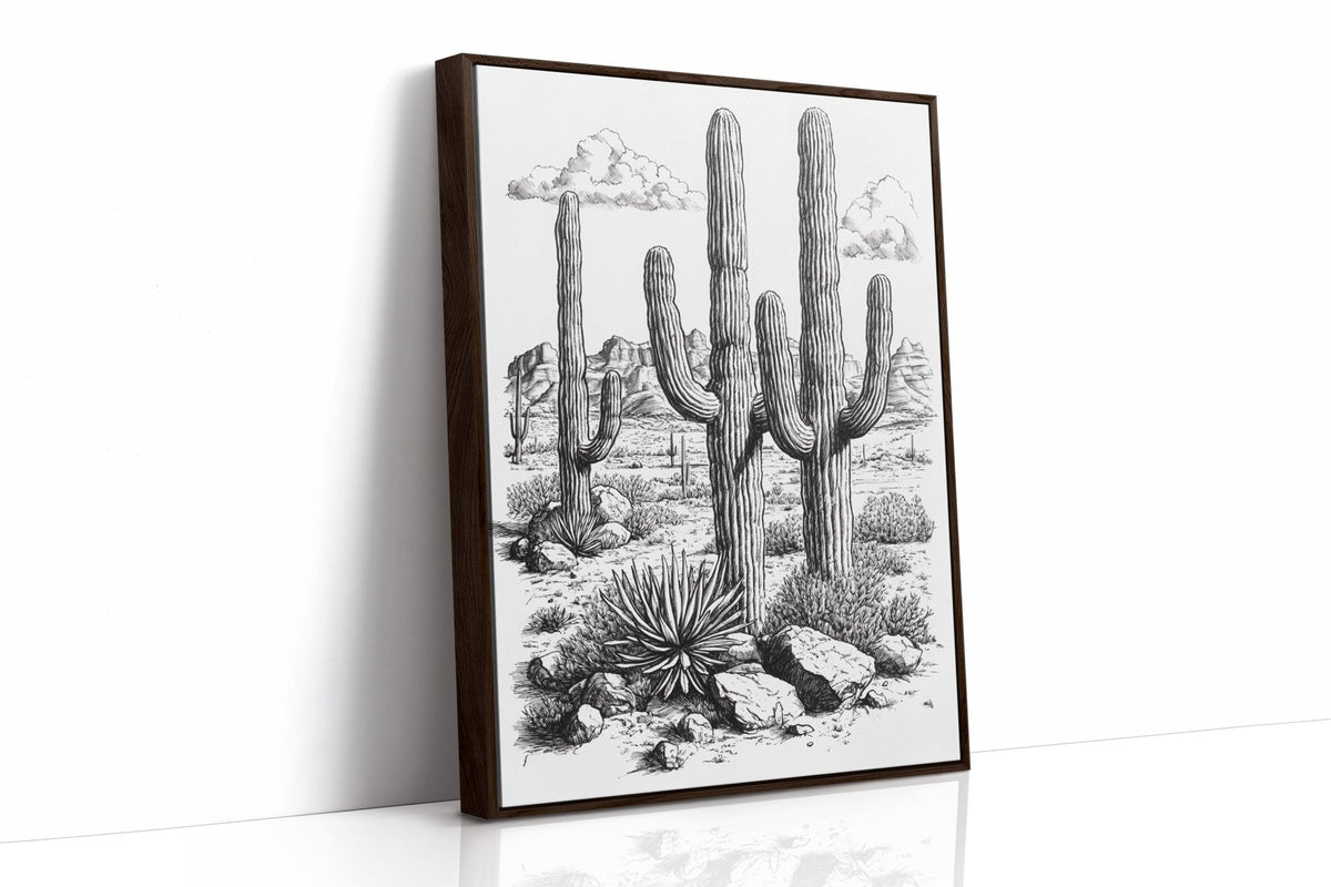 Desert Cactus Line Drawing – Southwestern Saguaro Wall Art - Quarter Circle AK Boutique