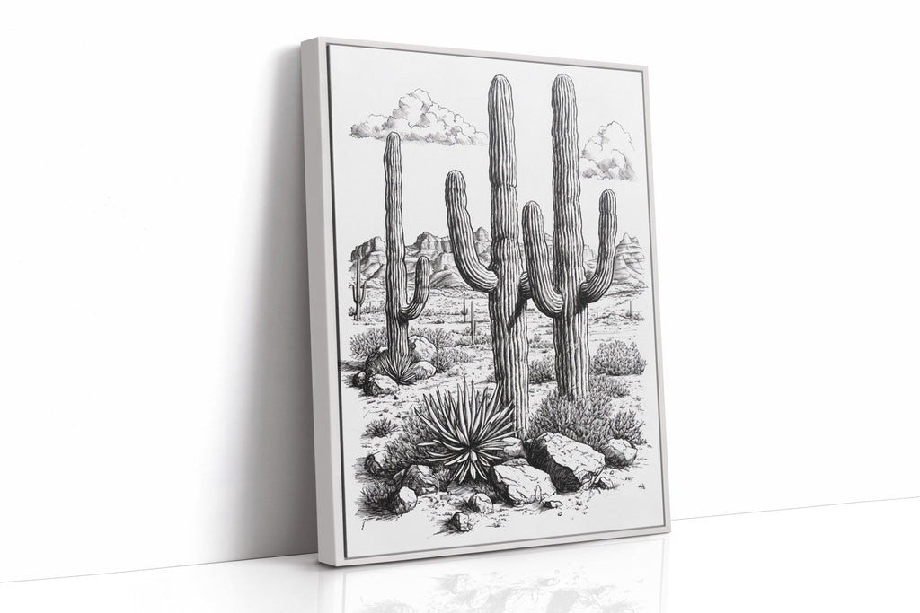 Desert Cactus Line Drawing – Southwestern Saguaro Wall Art - Quarter Circle AK Boutique
