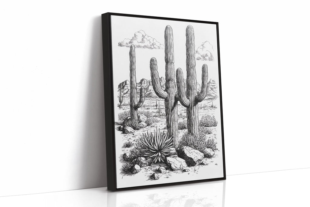 Desert Cactus Line Drawing – Southwestern Saguaro Wall Art - Quarter Circle AK Boutique