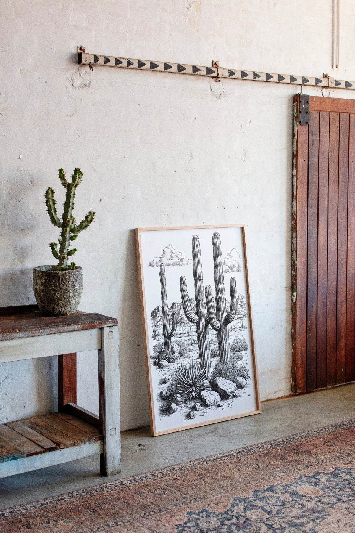 Desert Cactus Line Drawing – Southwestern Saguaro Wall Art - Quarter Circle AK Boutique