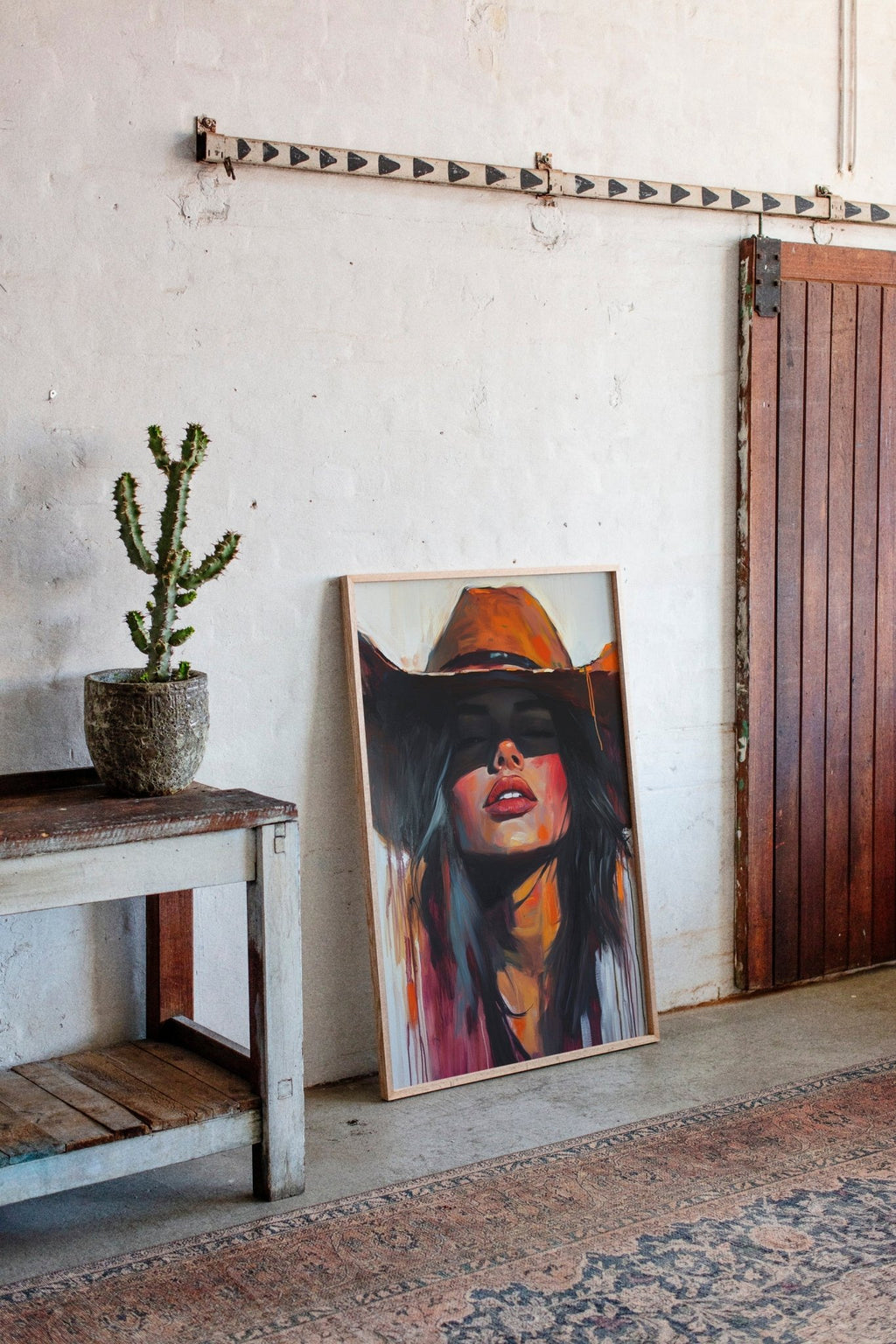 Desert Flame Cowgirl Canvas – Bold Western Woman Wall Art - Quarter Circle AK Boutique