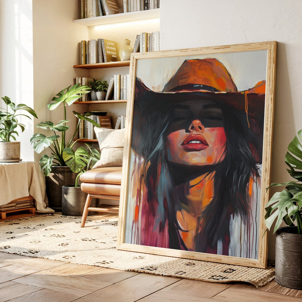 Desert Flame Cowgirl Canvas – Bold Western Woman Wall Art - Quarter Circle AK Boutique