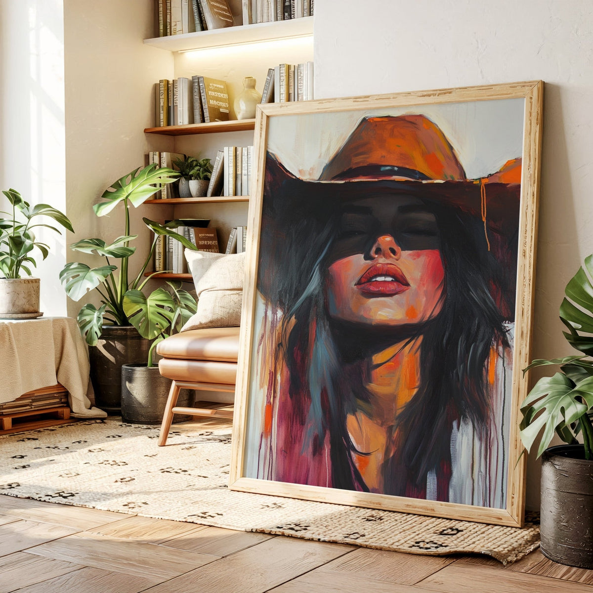 Desert Flame Cowgirl Canvas – Bold Western Woman Wall Art - Quarter Circle AK Boutique