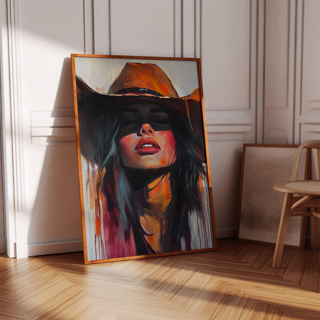 Desert Flame Cowgirl Canvas – Bold Western Woman Wall Art - Quarter Circle AK Boutique