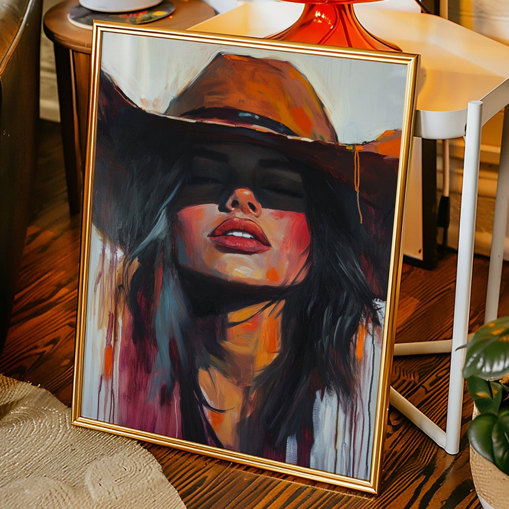 Desert Flame Cowgirl Canvas – Bold Western Woman Wall Art - Quarter Circle AK Boutique