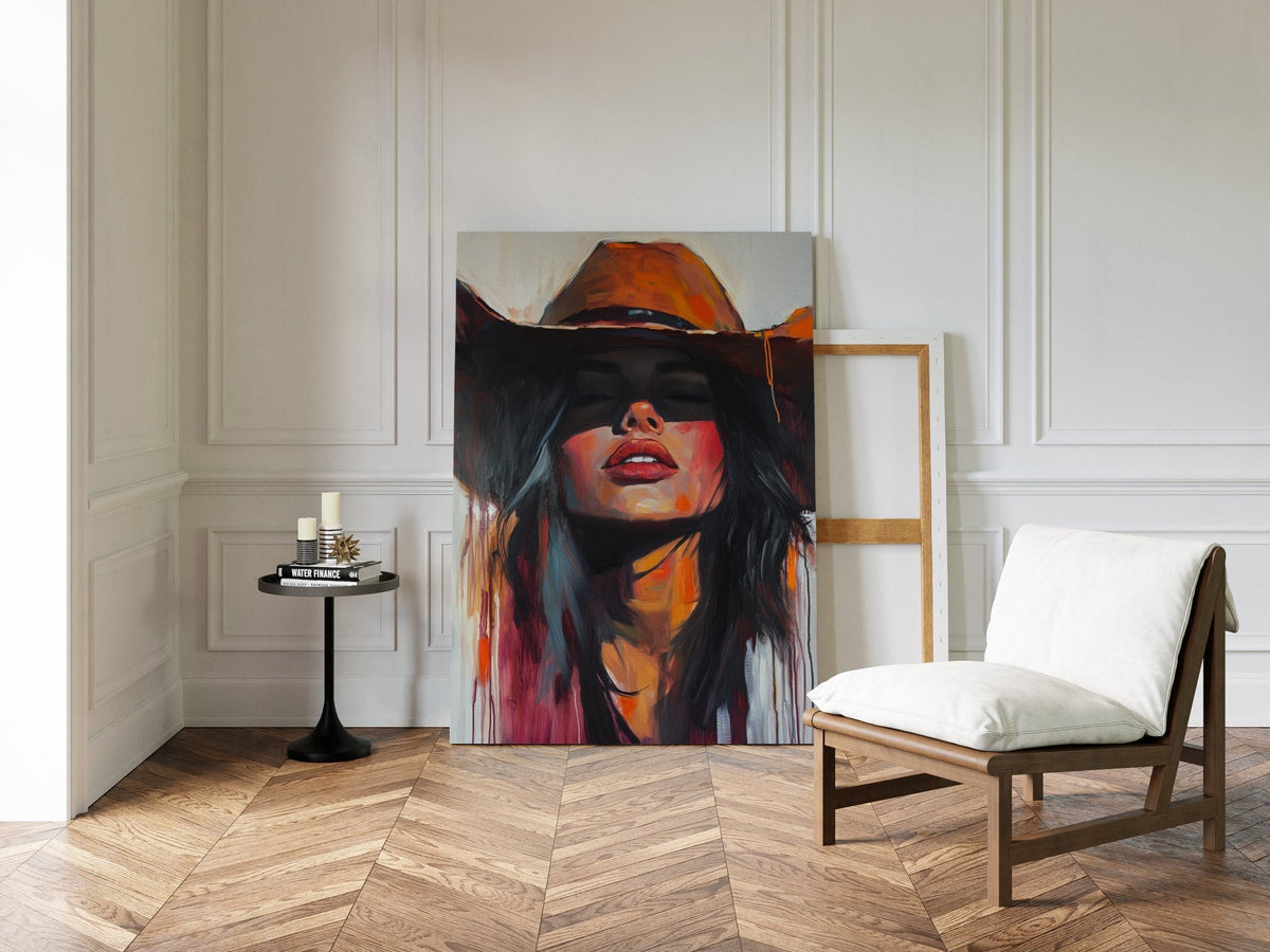 Desert Flame Cowgirl Canvas – Bold Western Woman Wall Art - Quarter Circle AK Boutique