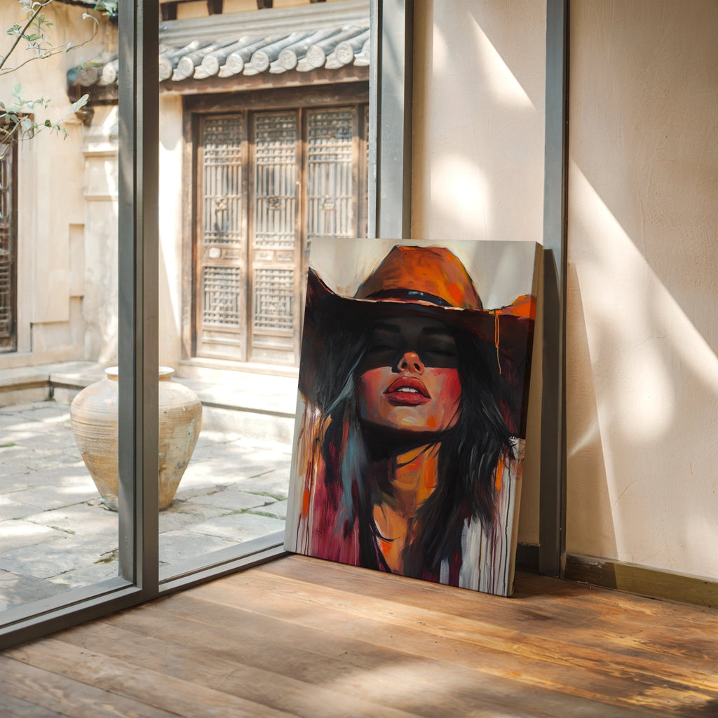 Desert Flame Cowgirl Canvas – Bold Western Woman Wall Art - Quarter Circle AK Boutique