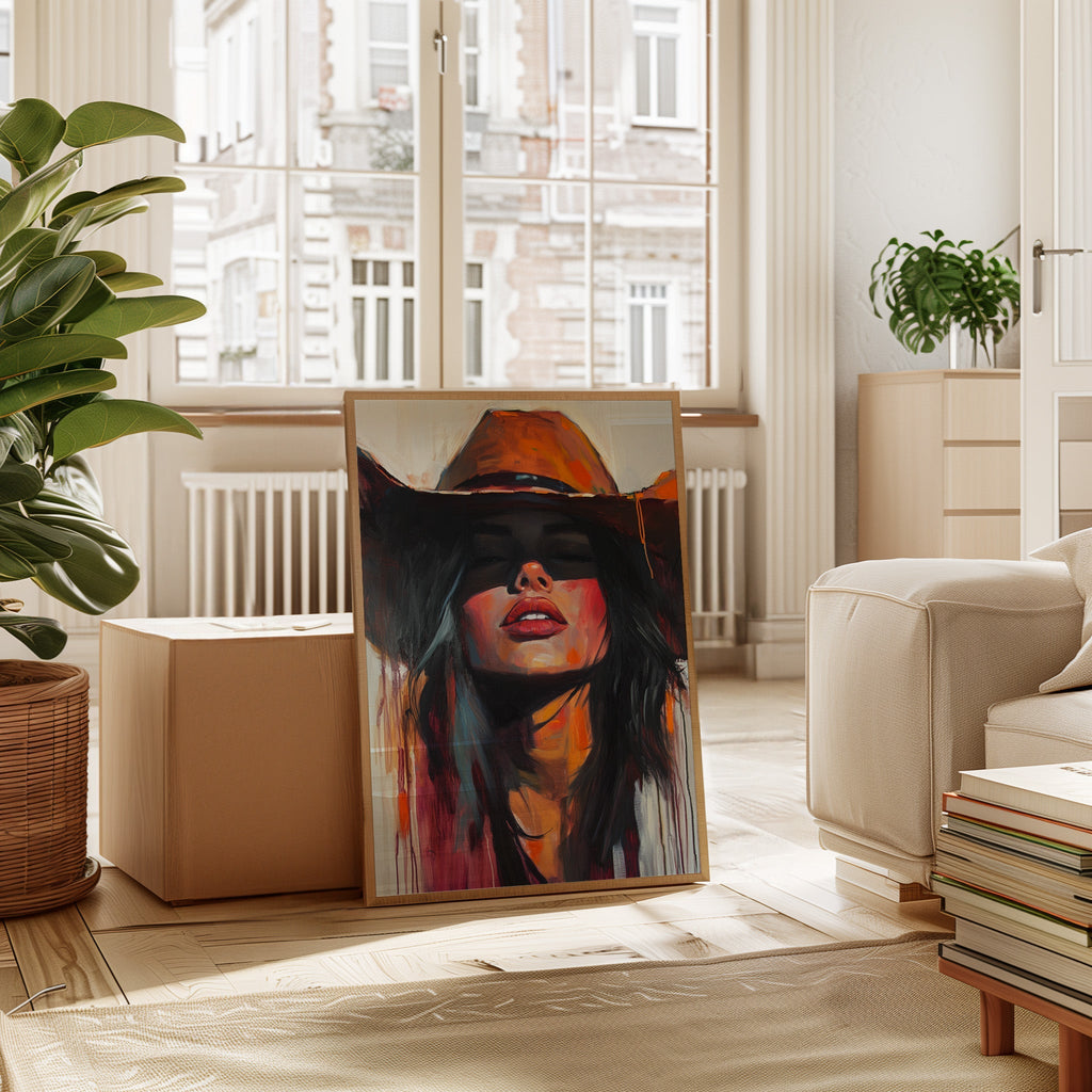 Desert Flame Cowgirl Canvas – Bold Western Woman Wall Art - Quarter Circle AK Boutique