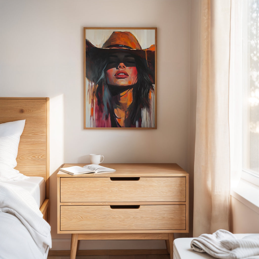 Desert Flame Cowgirl Canvas – Bold Western Woman Wall Art - Quarter Circle AK Boutique