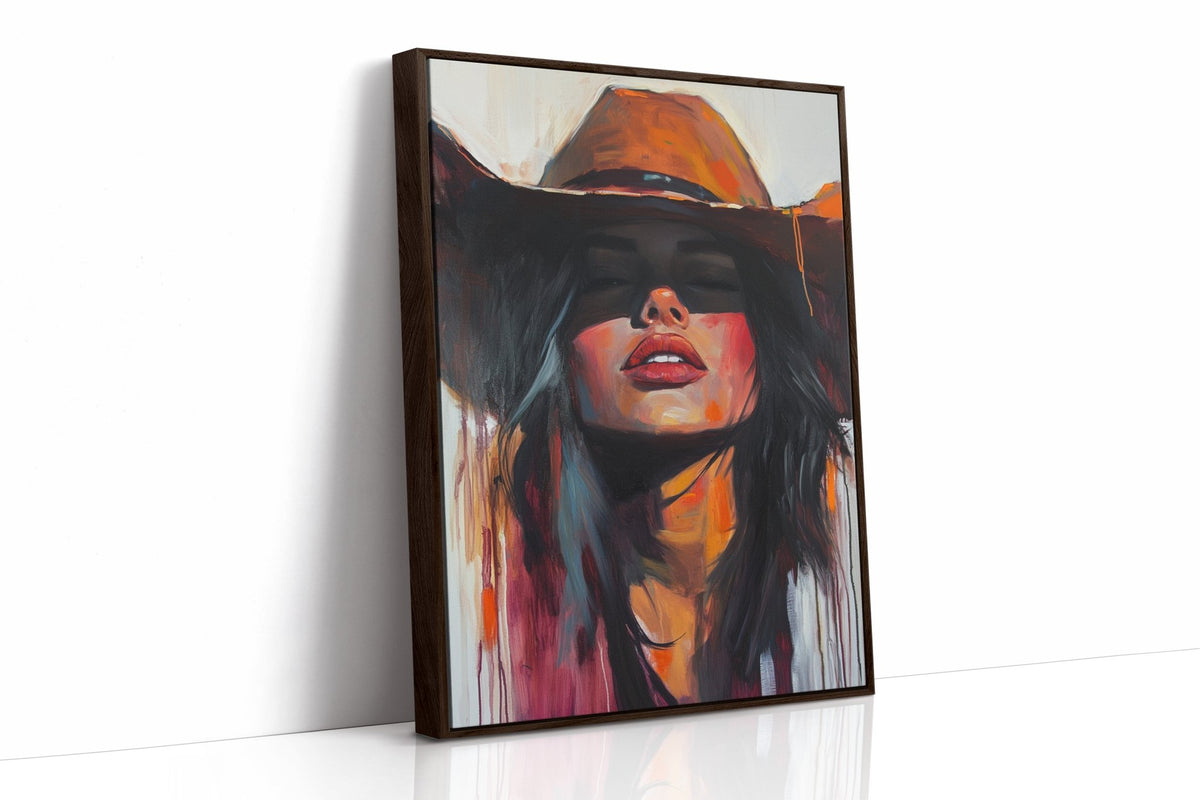 Desert Flame Cowgirl Canvas – Bold Western Woman Wall Art - Quarter Circle AK Boutique