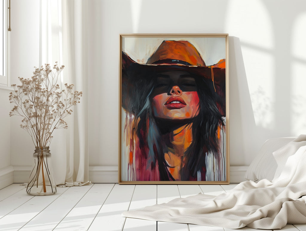 Desert Flame Cowgirl Canvas – Bold Western Woman Wall Art - Quarter Circle AK Boutique