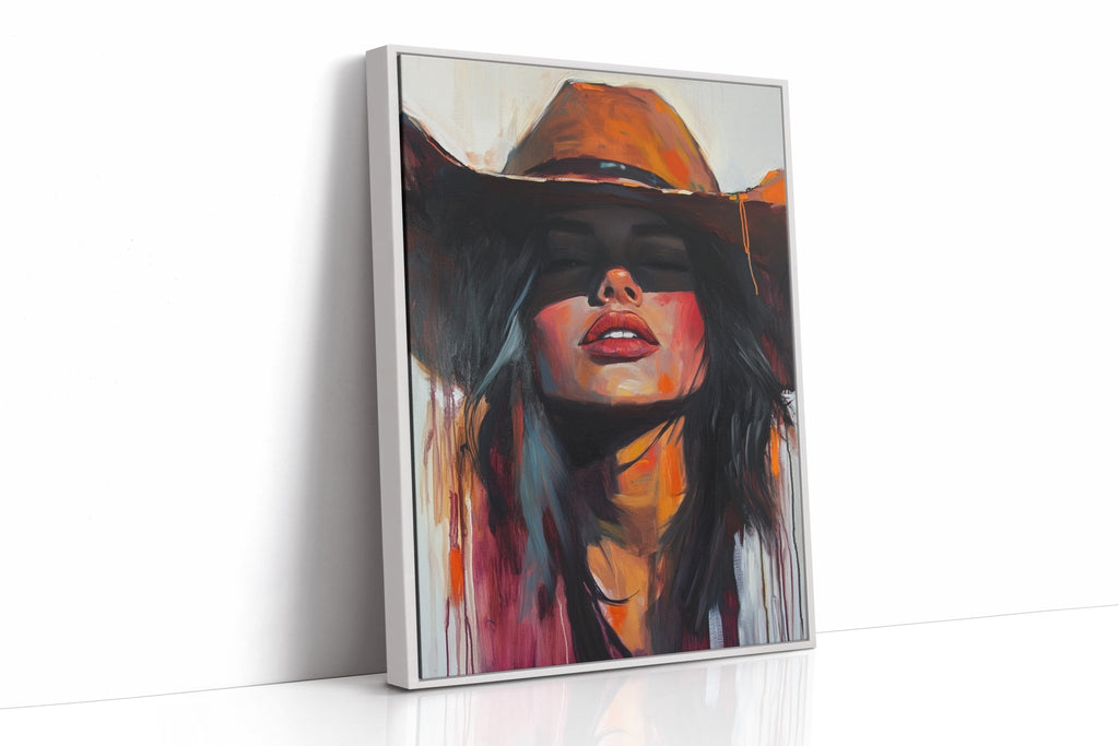 Desert Flame Cowgirl Canvas – Bold Western Woman Wall Art - Quarter Circle AK Boutique