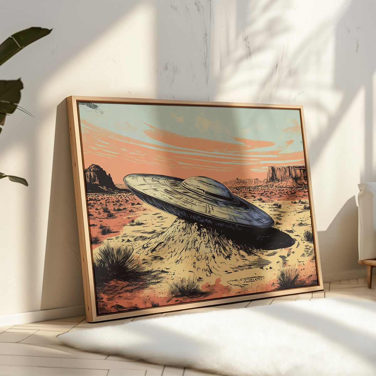 Desert Landing: UFO Shadows and Distant Skies - Quarter Circle AK Boutique