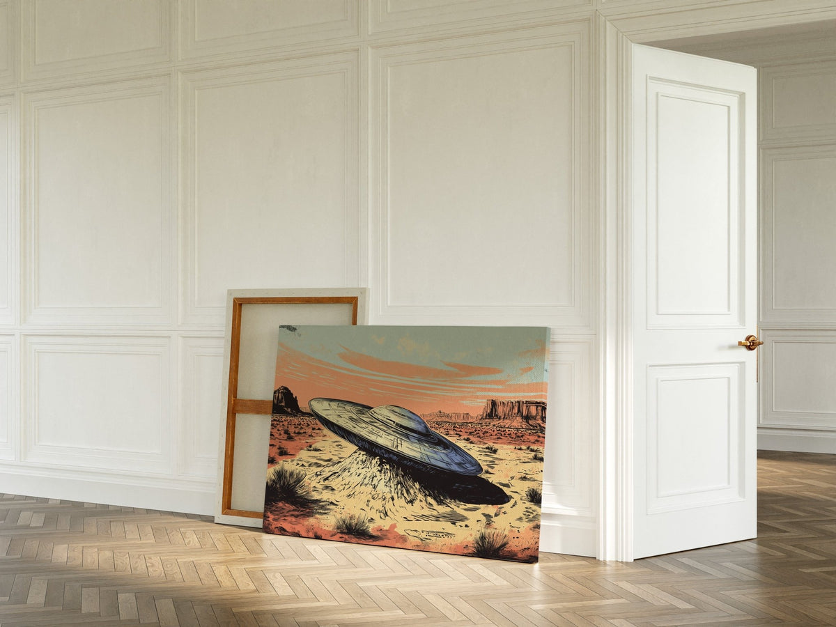 Desert Landing: UFO Shadows and Distant Skies - Quarter Circle AK Boutique