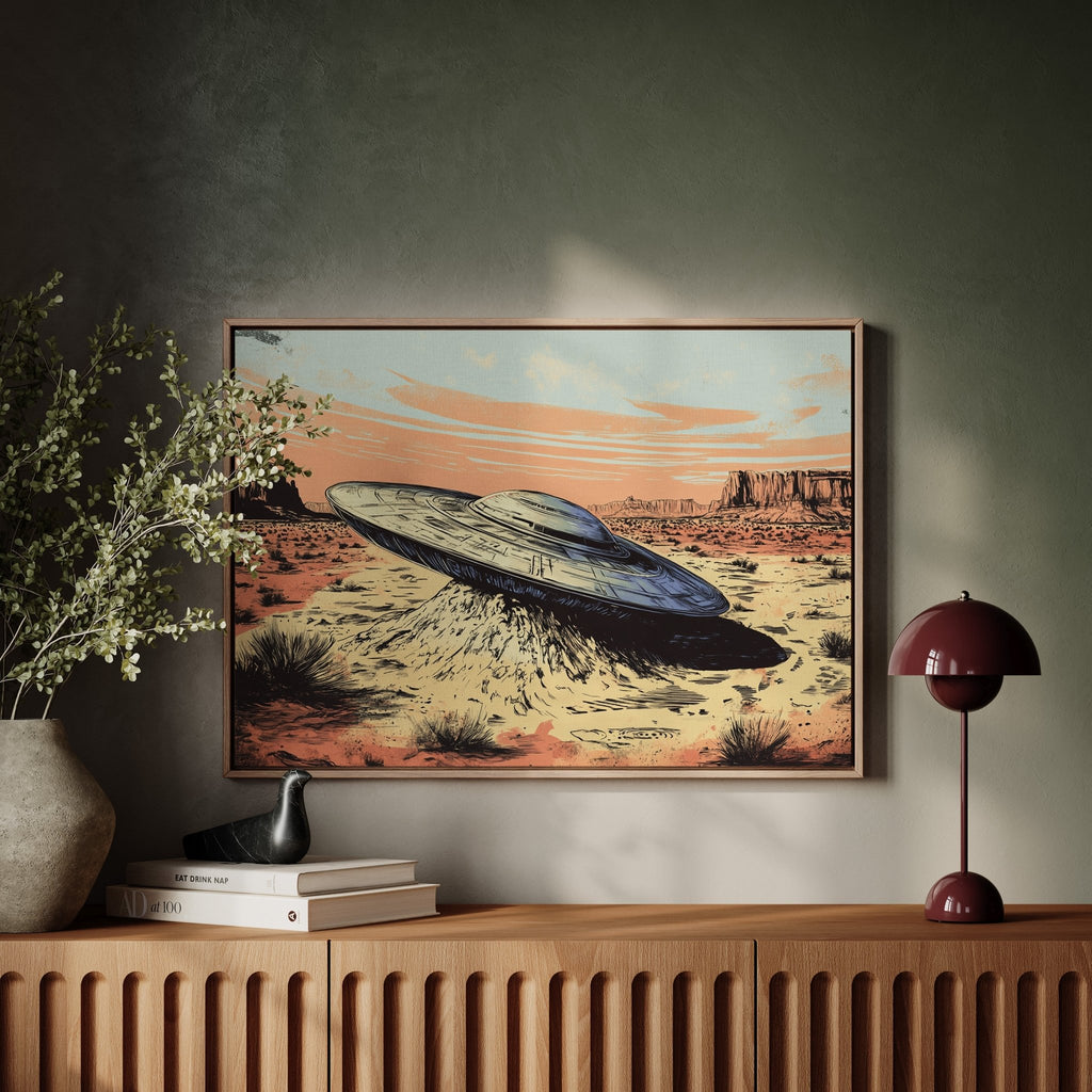 Desert Landing: UFO Shadows and Distant Skies - Quarter Circle AK Boutique
