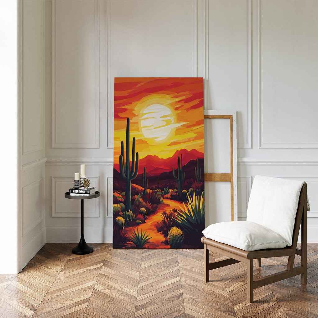 Desert Sunset Cactus Print – Vibrant Southwestern Wall Art - Quarter Circle AK Boutique