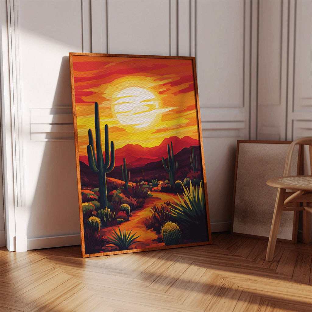 Desert Sunset Cactus Print – Vibrant Southwestern Wall Art - Quarter Circle AK Boutique