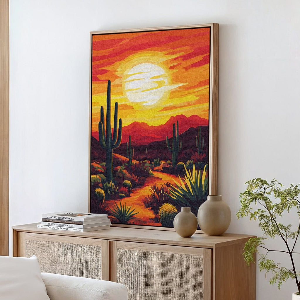 Desert Sunset Cactus Print – Vibrant Southwestern Wall Art - Quarter Circle AK Boutique