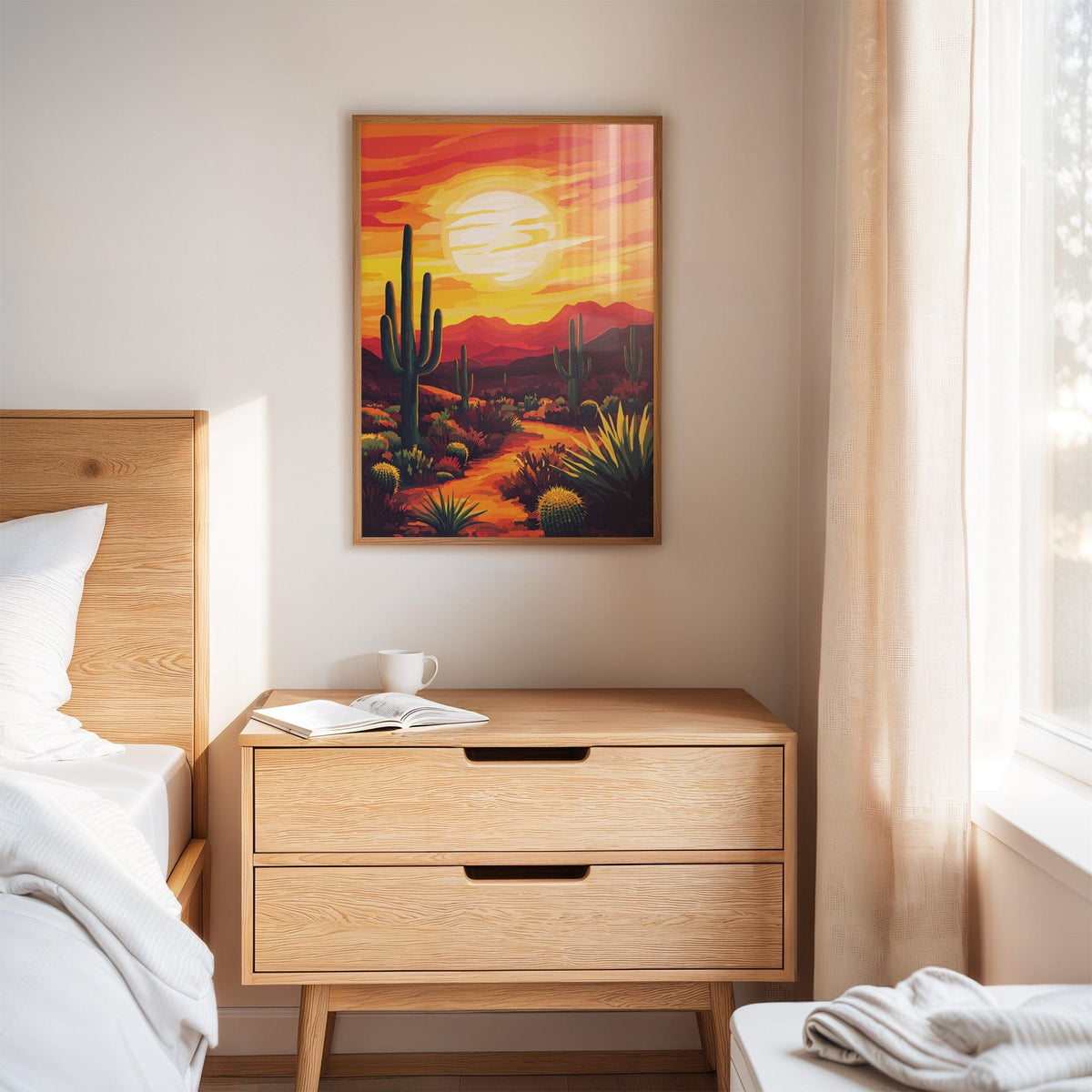 Desert Sunset Cactus Print – Vibrant Southwestern Wall Art - Quarter Circle AK Boutique