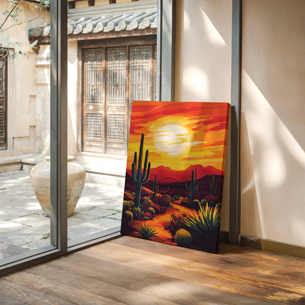 Desert Sunset Cactus Print – Vibrant Southwestern Wall Art - Quarter Circle AK Boutique