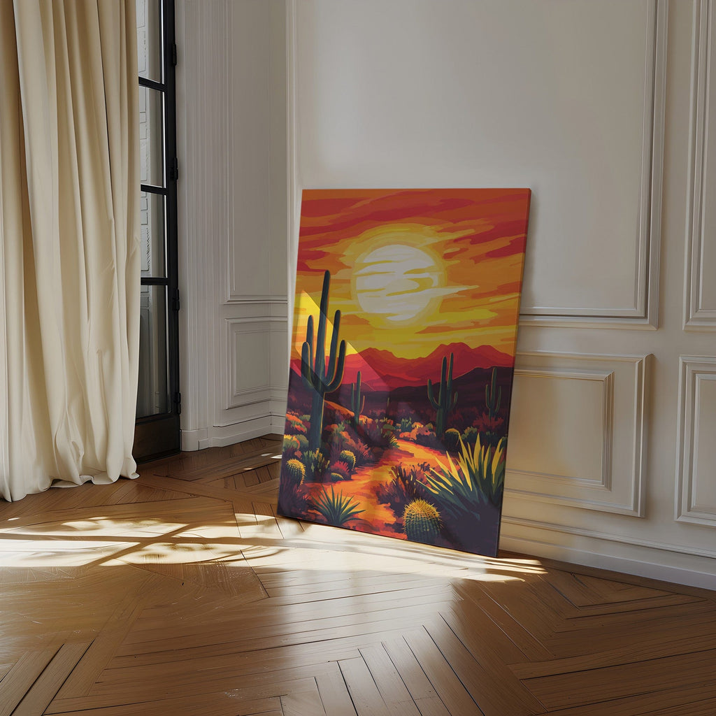 Desert Sunset Cactus Print – Vibrant Southwestern Wall Art - Quarter Circle AK Boutique