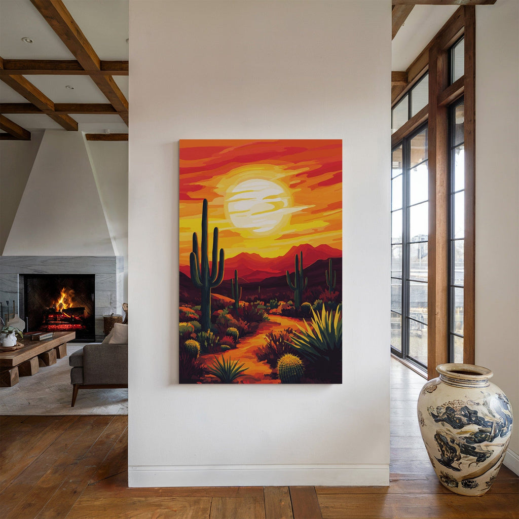 Desert Sunset Cactus Print – Vibrant Southwestern Wall Art - Quarter Circle AK Boutique