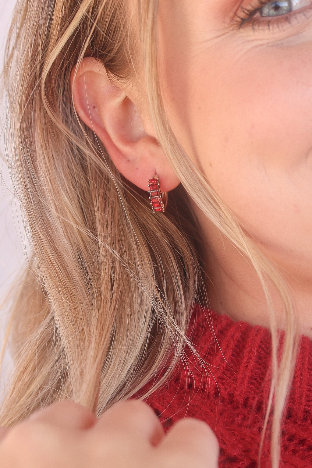 Diamond Hoop in Red - Quarter Circle AK Boutique