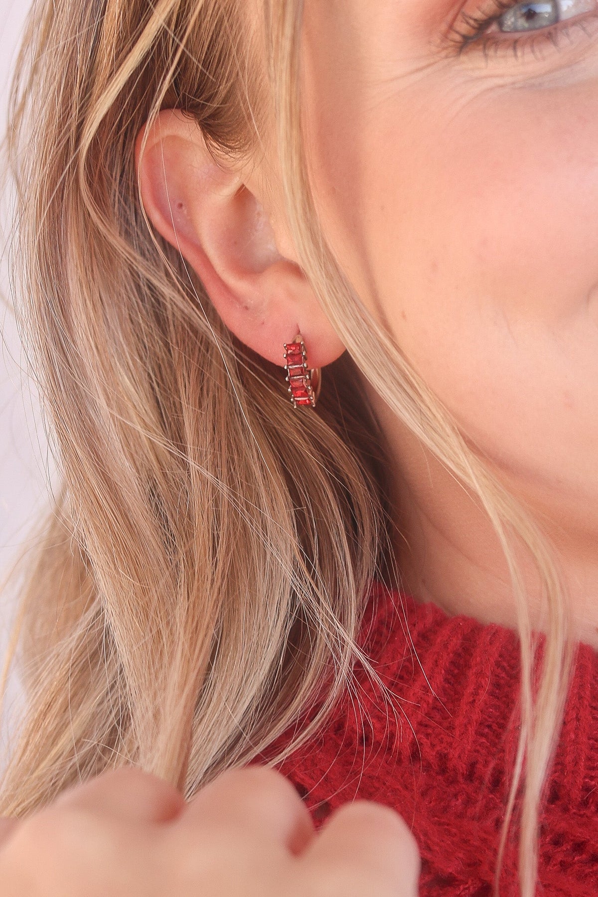Diamond Hoop in Red - Quarter Circle AK Boutique