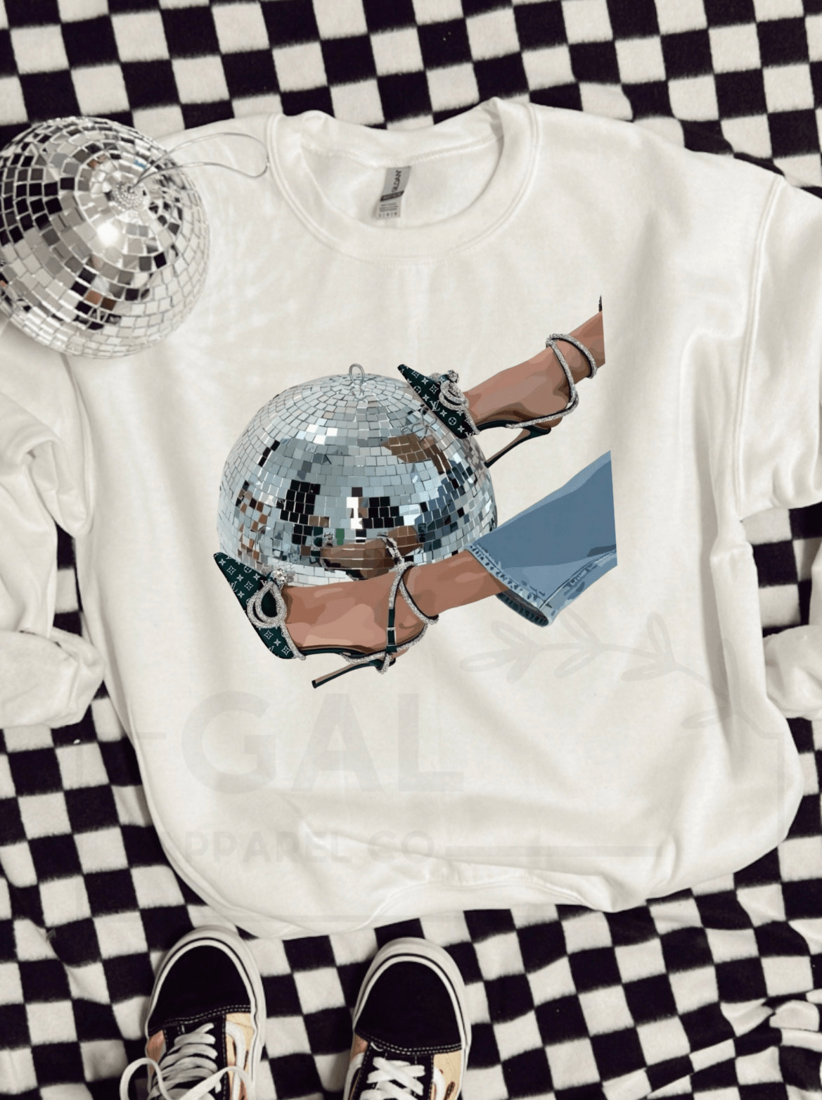 Disco ball designer heel design tee or sweatshirt - Quarter Circle AK Boutique