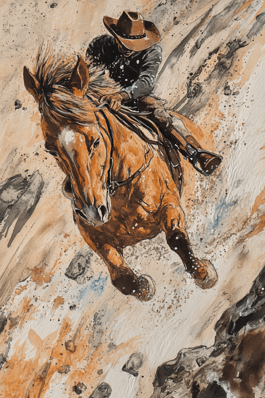 Downhill Cowboy Canvas – Western Action Horseback Painting - Quarter Circle AK Boutique