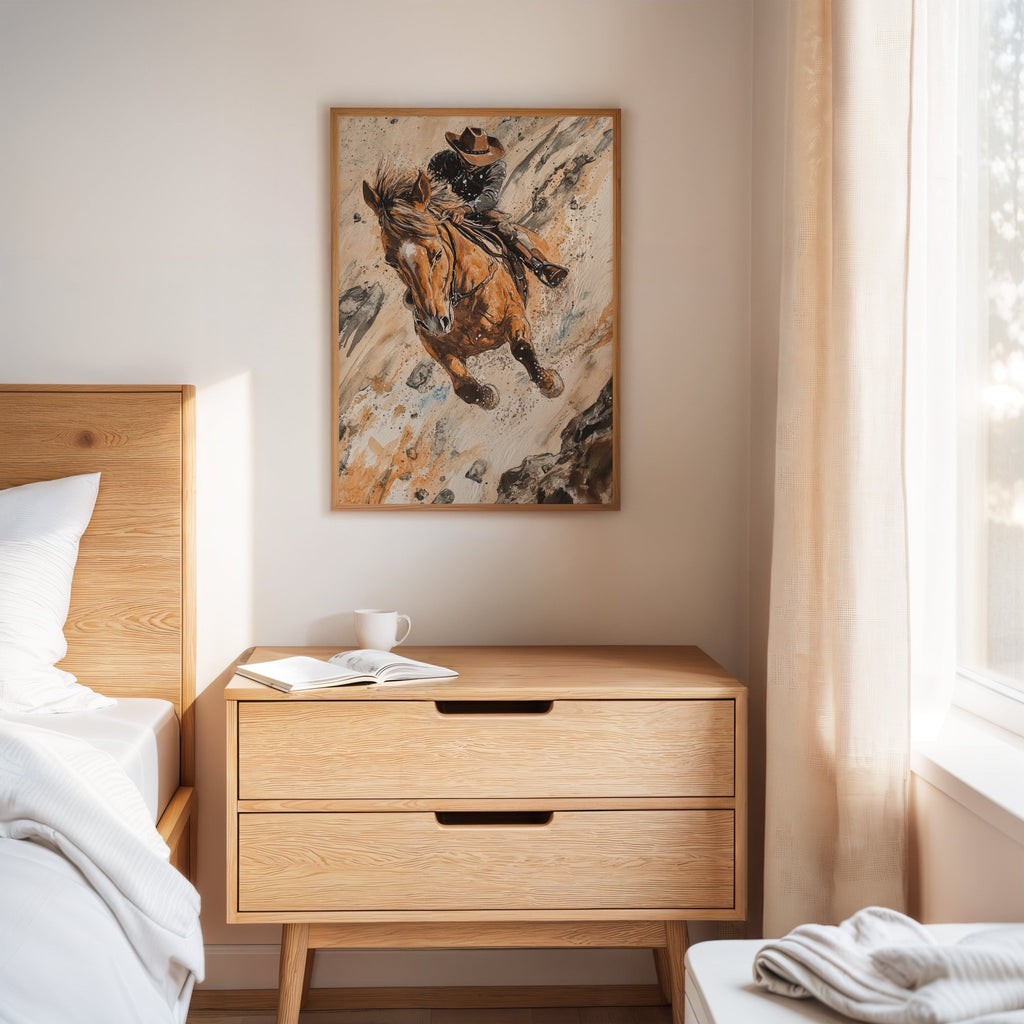 Downhill Cowboy Canvas – Western Action Horseback Painting - Quarter Circle AK Boutique
