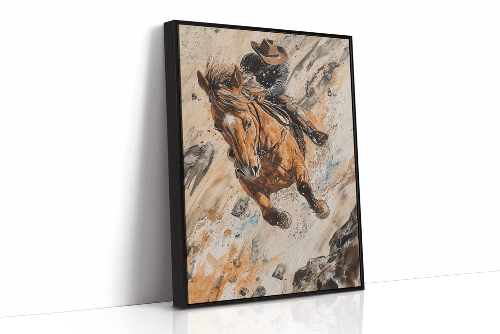Downhill Cowboy Canvas – Western Action Horseback Painting - Quarter Circle AK Boutique
