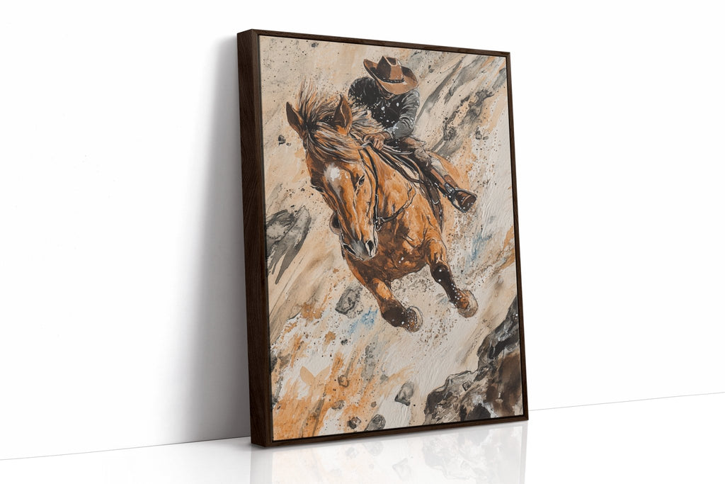 Downhill Cowboy Canvas – Western Action Horseback Painting - Quarter Circle AK Boutique