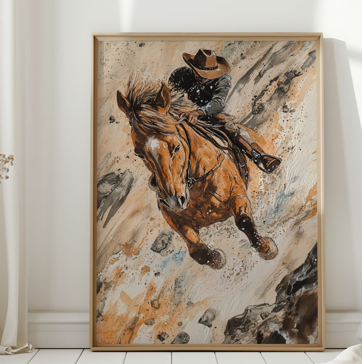 Downhill Cowboy Canvas – Western Action Horseback Painting - Quarter Circle AK Boutique